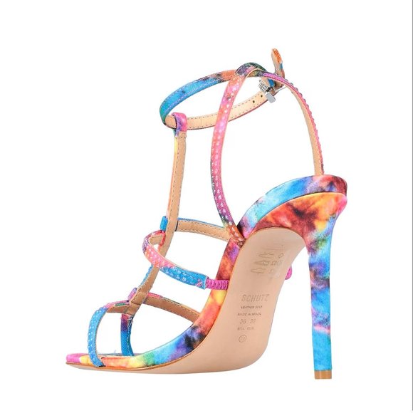 *HP* SCHUTZ multicolor spike heel Sandals leather sole ankle strap - Picture 4 of 13